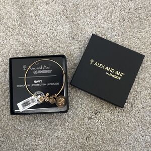 Alex and Ani (+) Energy Navy Expandable Wire Bangle Bracelet Copper Tone 5 Charm